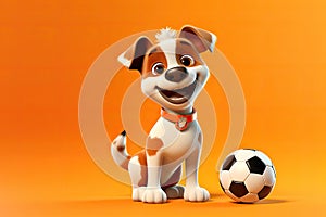 Kickin\' It with Canines: A 3D-Rendered Adventure Depicting a Dog\'s Soccer Dreams on a Vibrant Orange Background