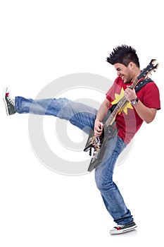 Kicking guitarist