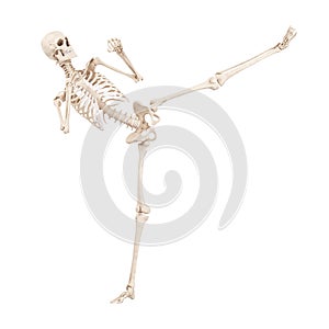 A kicking skeleton