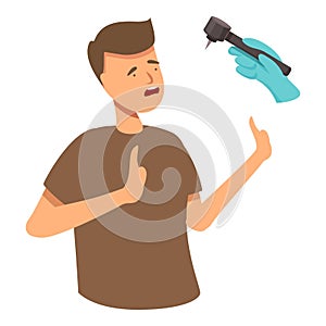 Kid afraid of dental tool icon cartoon vector. Room healthcare