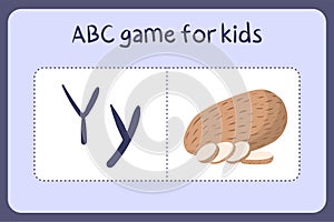 Kid alphabet mini games in cartoon style with letter Y - yam .