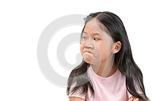 Kid Asian girl face expression envy, jealous isolated