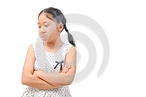 Kid Asian girl face expression envy, jealous isolated white background