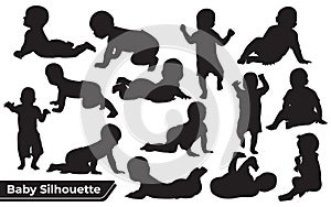 Kid and baby silhouette vector illustration