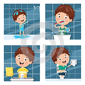 Kid Bathing, Brushing Teeth, Washing Hands After Toilet