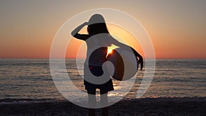 Kid on Beach, Child Playing on Seashore at Sunset, Little Girl on Coastline Watching Sea Waves