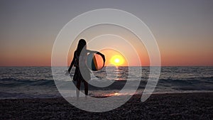 Kid on Beach, Child Playing on Seashore at Sunset, Little Girl on Coastline Watching Sea Waves in Summer Vacation