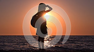 Kid on Beach Seashore at Sunset, Child Playing on Coastline, Teenager Girl Watching Sea Waves at Seaside, Exotic Ocean Seascape