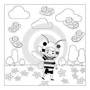 Kid in bee dress coloring page