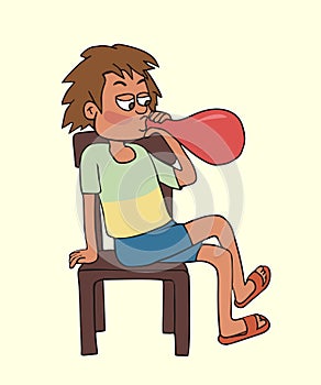 Kid blowing balloons cartoon