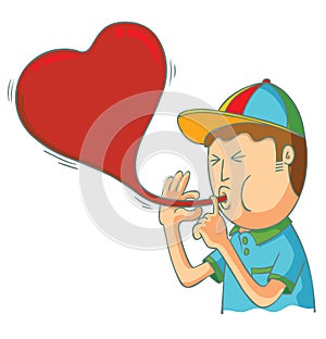 Kid blowing love balloon