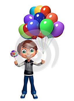 Kid boy with balloon & lollypop