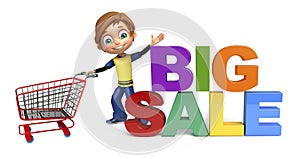 kid boy with bigsale sign & trolley