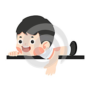 Kid boy Climbing Wall at school