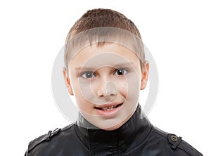 Kid boy eyes closeup portrait studio isolated