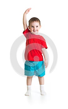 Kid boy growing. Isolated on white.