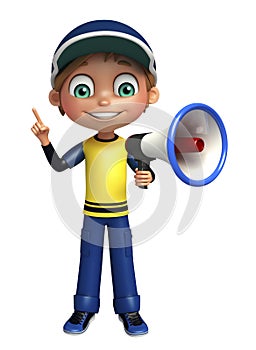 Kid boy with loud speaker