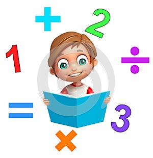 Kid boy with Math sign and book