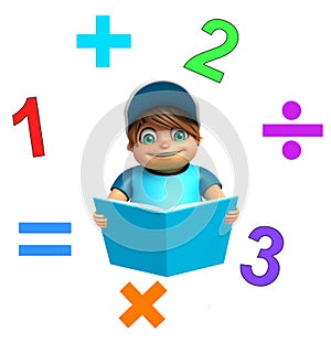 Kid boy with Math sign and book