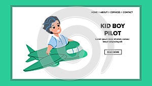 Kid Boy Pilot Flying In Airplane Transport Vector