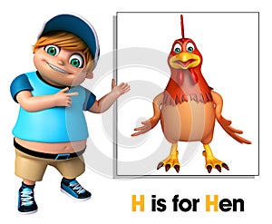 Kid boy pointing Hen