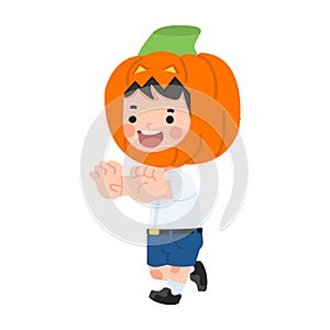 Kid boy with pumpkin head