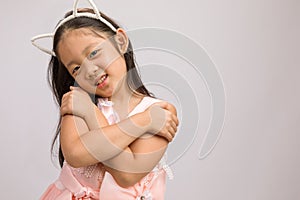 Kid with Cat Ear Headband, Isolated on White