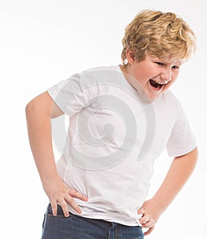 Kid child studio boy angry portrait on white