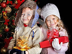 Kid with Christmas gift box.