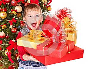 Kid with Christmas gift box.