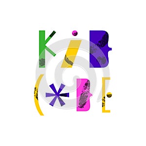 Kid code - fun colorful abstract lettering from symbols. Children coding design concept in flat style