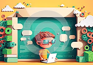 Kid Coding Computer Programming Paper cut banner, Generative AI