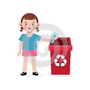 Kid collect rubbish for recycling, Child Segregating Trash, recycling trash, Save the World, recycling isolated on white backgroun