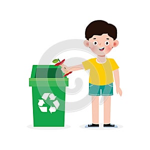 Kid collect rubbish for recycling, Child Segregating Trash, recycling trash, Save the World, recycling isolated on white backgroun