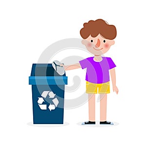 Kid collect rubbish for recycling, Child Segregating Trash, recycling trash, Save the World, recycling isolated on white backgroun