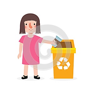 Kid collect rubbish for recycling, Child Segregating Trash, recycling trash, Save the World, recycling isolated on white backgroun