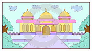 Kid Colorful Mosque Cartoon