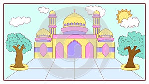 Kid Colorful Mosque Cartoon