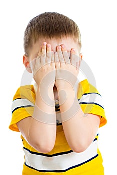 Kid crying or playing with hiding face isolated