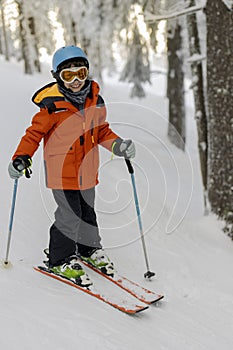 Kid Enjoying Ski in Forest