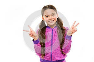 Kid fashion and sportswear. Small girl child. Hairdresser for kids. childrens day. Portrait of happy little child