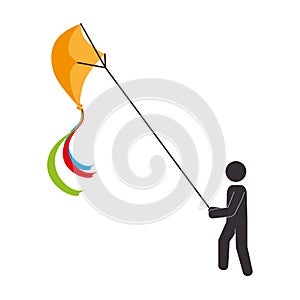 Kid flying kite icon