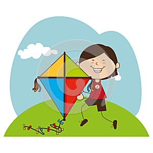 Kid flying kite icon