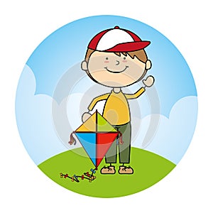 Kid flying kite icon