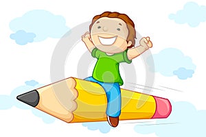 Kid flying on Pencil photo