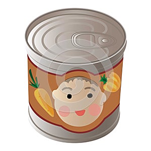 Kid food tin can icon, cartoon style