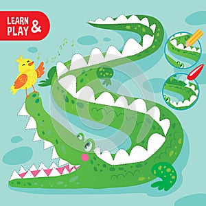 Kid Game Coloring Crocodile Printable Worksheet Cartoon Vector