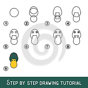 Kid game to develop drawing skill with easy gaming level for preschool kids, drawing educational tutorial for Duck Face.vector