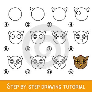 Kid game to develop drawing skill with easy gaming level for preschool kids, drawing educational tutorial for Owl Face.vector