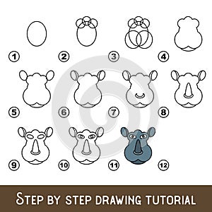 Kid game to develop drawing skill with easy gaming level for preschool kids, drawing educational tutorial for Rhino Face